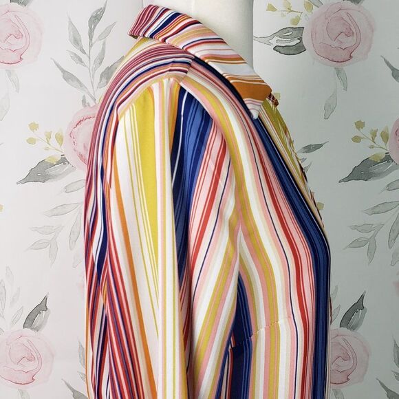 CUTE Yellow Striped Surplice Top Peplum Blouse womens M V Neck medium - Picture 6 of 9